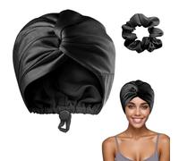 ASDIIT Double Layer Silk Bonnet for Sleeping, Adjustable Curly Hair Satin Bonnet & Silk Hair Tie, Self Care Gifts for Women Men(black)