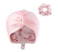 ASDIIT Double Layer Silk Bonnet for Sleeping, Adjustable Curly Hair Satin Bonnet & Silk Hair Tie, Self Care Gifts for Women Men(pink)