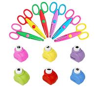 Asdirne Decorative Scissors for Kids - Craft Set with Various Interesting Patterns, Safe and Smooth Cutting - 6 Scrapbook Scissors and 6 Paper Punches, Set of 12, Funny and Colorful