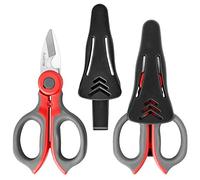 Asdirne Electrician Scissors, Electrician Shears with Heavy Duty Stainless Steel Sharp Blades and Soft Rubber Grip, Including with Protective Cover, 14.5cm, 2 Pcs (Gray/Red)