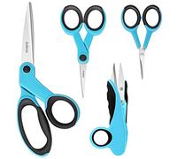 Asdirne Fabric Scissors Set with Sharp Stainless Steel Blade and Soft Handles, Including Sewing Scissors, Craft Scissors, Thread Snipers and Embroidery Scissors, 4PCs, Blue/Black