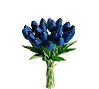 ASDJHFABKY 20pcs Navy Blue Artificial Tulip Silk Fake Flowers 13.5" for New Year Spring Mother's Day Easter Gifts in Bulk Home Kitchen Wedding Decorations