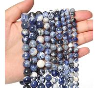 ASDJHFABKY 60pcs 6mm Natural Stone Beads White Blue Sodalite Beads Energy Crystal Power Gemstone for Jewelry Making, DIY Bracelet Necklace