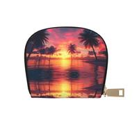 ASDJHFABKY Beach Sunset Leather Bag Sunshine Beach Wallet Palm Trees Card Pack Ski Resort Visitors - Lift Ticket and Lodge Card Holder 9X11CM