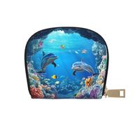 ASDJHFABKY Cartoon Scene Card Pack Colorful Coral Reefs Leather Bag Dolphins Wallet Cruise Ship Passengers - Cabin Key and Charge Card case 9X11CM