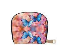 ASDJHFABKY Cherry Blossoms Wallet Flying Blue Butterfly Card Pack Pink Cherry Leather Bag Amusement Park Goers - Fast Pass and Payment Cards 9X11CM