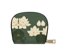 ASDJHFABKY Flowers Card Pack Lotus Flowers Leather Bag Green Background Floral Wallet Gamers - Arcade and Gift Card case 9X11CM