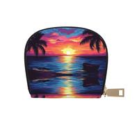 ASDJHFABKY Palm Trees Card Pack Beach Sunset Leather Bag Sunshine Beach Wallet Cruise Ship Passengers - Cabin Key and Charge Card case 9X11CM