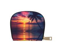 ASDJHFABKY Sunshine Beach Card Pack Palm Trees Leather Bag Beach Sunset Wallet Cruise Ship Passengers - Cabin Key and Charge Card case 9X11CM