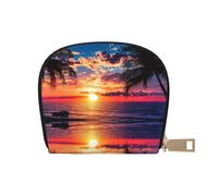 ASDJHFABKY Sunshine Beach Card Pack Palm Trees Leather Bag Beach Sunset Wallet Cruise Ship Passengers - Cabin Key and Charge Card case 9X11CM