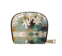 ASDJHFABKY White Floral Card Pack Rustic Flower Painting Leather Bag White Flowers Wallet Cruise Ship Passengers - Cabin Key and Charge Card case 9X11CM