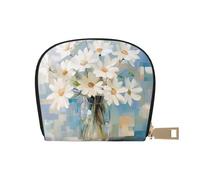 ASDJHFABKY White Floral Leather Bag Rustic Flower Painting Wallet White Flowers Card Pack Outdoor Adventurers - Durable Card case for Trails 9X11CM