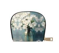 ASDJHFABKY White Flowers Wallet White Floral Card Pack Rustic Flower Painting Leather Bag Amusement Park Goers - Fast Pass and Payment Cards 9X11CM