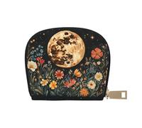 ASDJHFABKY Wildflowers Wallet Botanicals Card Pack Moon Leather Bag Amusement Park Goers - Fast Pass and Payment Cards 9X11CM