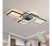 ASDMD LED Ceiling Light, 50W Modern Dimmable Ceiling Lighting, Square Ceiling Lamp with Remote Control for Living Room Dining Room Bedroom, 2700-6500K Close to Ceiling Light Fixture (Black, 90CM)