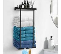 Asdsed Towel Rail No Drilling - Extendable Towel Rack Self-Adhesive with Shelf, Bath Towel Holder for Gluing for Bathroom Wall, 38-75 cm (Black)