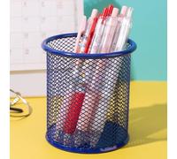 ASEANAO Pen Holder Mesh Pencil Holder Metal Pen Holder Cup Pencil Cup Holder for Desk Office Pen Organizer (Round Dark blue)