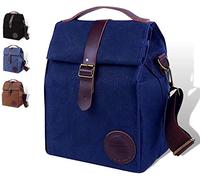ASEBBO Insulated Lunch Bag for Men, Women - 10L Waxed Canvas Cool Bag with Genuine Leather Handle and Strong Buckle Closure, Reusable Lunch Cooler Bag for Work School Picnic Food (Blue)