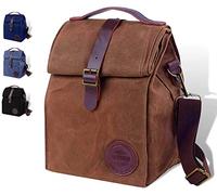 ASEBBO Insulated Lunch Bag for Men, Women - 10L Waxed Canvas Cool Bag with Genuine Leather Handle and Strong Buckle Closure, Reusable Lunch Cooler Bag for Adults Work School Picnic Food (Brown)