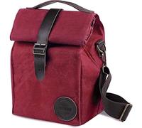 ASEBBO Insulated Lunch Bag for Men, Women - 10L Waxed Canvas Cool Bag with Genuine Leather Handle and Strong Buckle Closure, Reusable Lunch Cooler Bag for Adults Work School Picnic Food (Cherry Red)