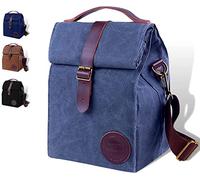 ASEBBO Insulated Lunch Bag for Men, Women - 10L Waxed Canvas Cool Bag with Genuine Leather Handle and Strong Buckle Closure, Reusable Lunch Cooler Bag for Adults Work School Picnic Food (Dark Gray)