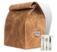 Asebbo Waxed Canvas Lunch Bag - Reusable Waterproof Lunch Sack for Office Work School Snacks - Brown Paper Bag Styled Large Lunch Bags for Women, Men, Kids - Made of 16 Oz Double Stitched Waxed Canvas