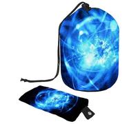 asebiunh Large Barrel Drawstring Makeup Bag, 3D Atom Icon Blue Shine Travel Cosmetic Bag Portable Make Up Organizer Bag