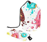 asebiunh Large Barrel Drawstring Makeup Bag, Colorful Donuts Colored Sprinkles Pattern Travel Cosmetic Bag Portable Make Up Organizer Bag