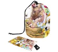 asebiunh Travel Cosmetic Bags Barrel Makeup Bag, Multifunctional Toiletry Bucket Bags Round Organizer Storage Pocket, Pig Puppy Dog Fox Ducklings Chick Watercolor Animal