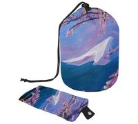 asebiunh Travel Cosmetic Bags Barrel Makeup Bag, Multifunctional Toiletry Bucket Bags Round Organizer Storage Pocket, Cherry Blossom Tree
