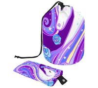 asebiunh Travel Cosmetic Bags Barrel Makeup Bag, Multifunctional Toiletry Bucket Bags Round Organizer Storage Pocket, Beautiful Unicorn with a Long Rainbow Mane