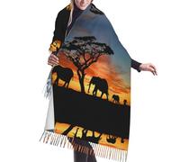 ASEELO 196 x 68 cm Scarf Shawl African Elephant Print Cashmerette Fringed Scarf Fashion Long Shawl Wraps Winter Warm