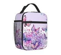 ASEELO Beautiful Purple Butterfly Art Printed Reusable Lunch Cooler, Portable Insulated Lunch Box, Lunch Organizer, Unisex Picnic Bag