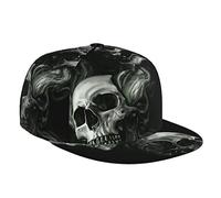 Aseelo Black and White Skull Snapback Baseball Cap Flat Brim Hat Trucker Hat Hip Hop Adjustable Strap for Men Women