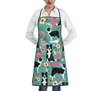 Aseelo Border Collie Florals Aprons, Unisex Cooking Apron Bib Apron With Pockets For Home Kitchen Restaurant Bbq Baking