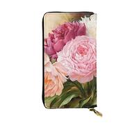 ASEELO Colorful Smoke Leather Wallets For Women, Multi Compartment Wallet For Women 7.5"X 4", Peony Flowers Blossom, One Size