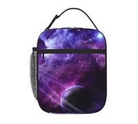 ASEELO Galaxy Starry Space Purple Starry Print Portable Portable Insulated Lunch Bag Insulated Thick Lunch Box Bag
