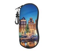 ASEELO Glasses Case Amsterdam Night View Sunglasses Eyeglass Case Stylish Portable Travel Neoprene Zipper Eyeglass Box for Women Men Girl