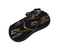 ASEELO Glasses Case black and gold flowers Eyeglass Case Soft Sunglasses Case Neoprene Zipper Glasses Pouch for Women Men