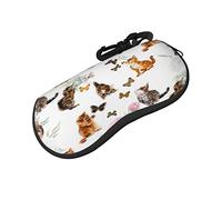 ASEELO Glasses Case Cute Kitten Butterfly Eyeglass Case Soft Sunglasses Case Neoprene Zipper Glasses Pouch for Women Men