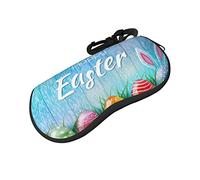 ASEELO Glasses Case Easter Egg Bunny Grass Wooden Eyeglass Case Soft Sunglasses Case Neoprene Zipper Glasses Pouch for Women Men