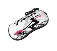 ASEELO Glasses Case Paris Eiffel Tower Girl Bicycle Eyeglass Case Soft Sunglasses Case Neoprene Zipper Glasses Pouch for Women Men