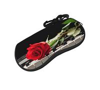 ASEELO Glasses Case Red Rose on Piano Eyeglass Case Soft Sunglasses Case Neoprene Zipper Glasses Pouch for Women Men