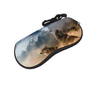 ASEELO Glasses Case Wolf and Moon Eyeglass Case Soft Sunglasses Case Neoprene Zipper Glasses Pouch for Women Men
