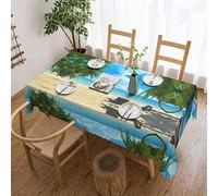 ASEELO Hawaiian Beach With Palm Trees Rectangle Tablecloth, Wipeable Table Cloth Waterproof Table Cover For Outdoor, Dining Room, Parties, Garden 137x183cm