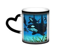 Aseelo Heat Changing Ceramic Mugs Killer Whales Swim Along Coffee Cups with Heart-Shaped Handle for Coffee, Drink, Tea, Xmas Party Decoration, Fun Gift