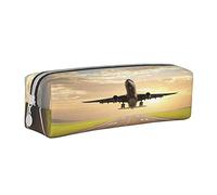 ASEELO Leather Pencil Case Airplane Stationery Pencil Bag Makeup Pouch Portable Office Stationery Bag for Teens Girls Adults