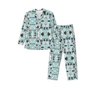 ASEELO Men's Long-Sleeved Pajama Set Black and White Cats Long Sleeve Top and Bottoms Pyjamas Comfortable and Breathable Nightwear Pjs L