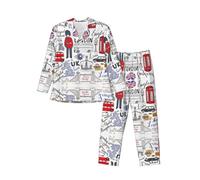 ASEELO Men's Long-Sleeved Pajama Set I Love London Long Sleeve Top and Bottoms Pyjamas Comfortable and Breathable Nightwear Pjs L