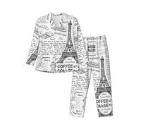 ASEELO Men's Long-Sleeved Pajama Set Parisian Coffee Eiffel Tower Long Sleeve Top and Bottoms Pyjamas Comfortable and Breathable Nightwear Pjs S